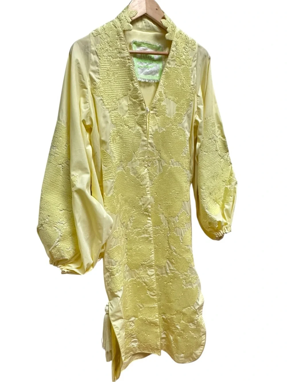 Yuliya Magdych Yellow Caftan Embroidered Roses Muslin Dress Caftan